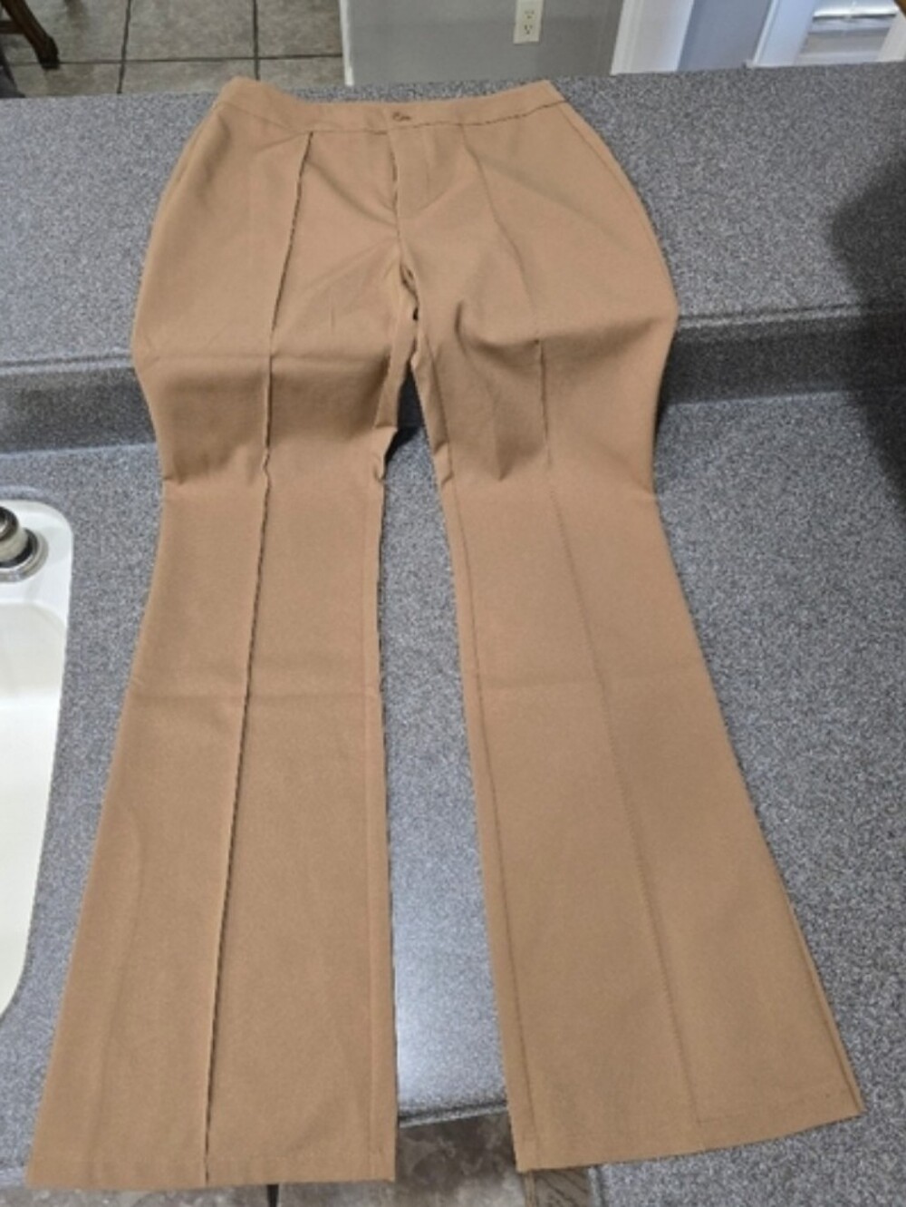 Sincerely Jules Camel High Rise Flare Trousers Tailored Quiet Luxury - Picture 4 of 4